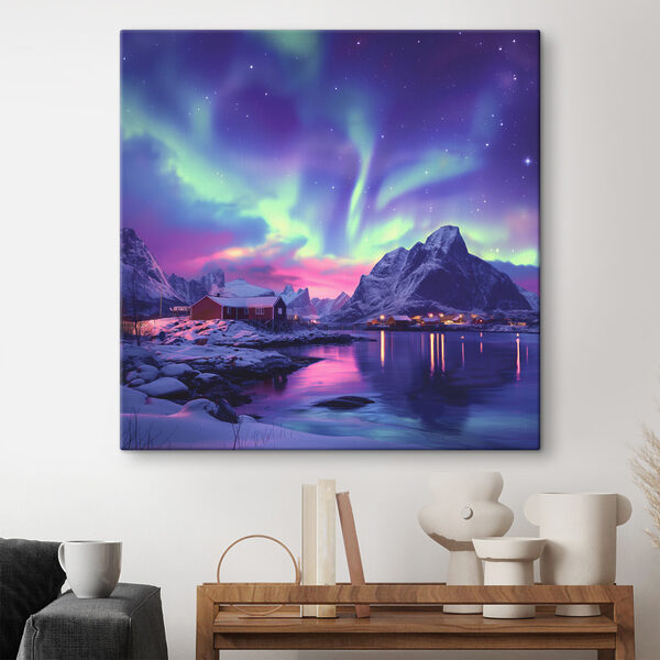 Paysage enneigé avec montagnes et lac Tableaux Paysage enneigé avec montagnes et lac