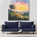 Tableaux Peinture d'un paysage avec un arbre et des fleurs