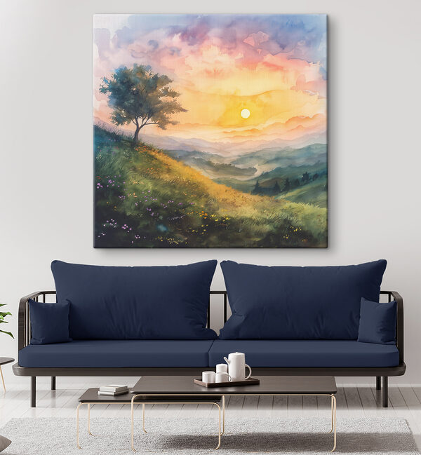 Peinture d'un paysage avec un arbre et des fleurs Tableaux Peinture d'un paysage avec un arbre et des fleurs