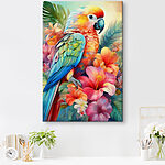 Tableaux Perroquet coloré sur fond floral