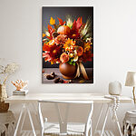 Tableaux Vase de fleurs et de citrouilles