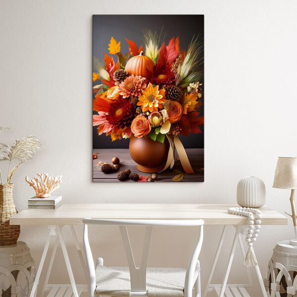 Vase de fleurs et de citrouilles Tableaux Vase de fleurs et de citrouilles