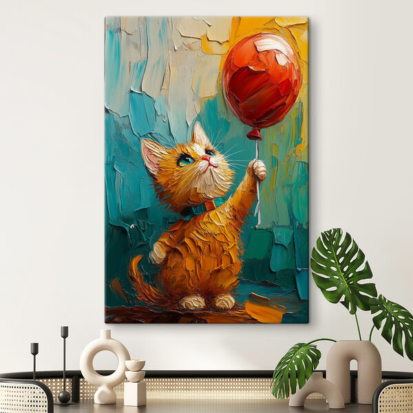 Peinture d'un chat tenant un ballon Tableaux Peinture d'un chat tenant un ballon