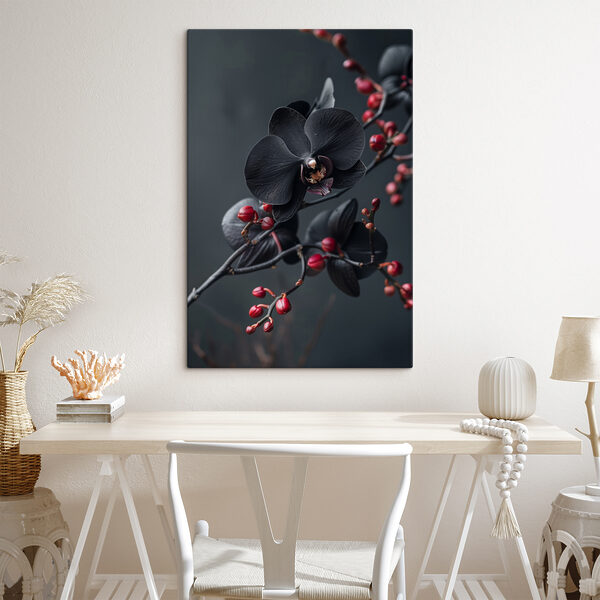 Fleur noire avec baies rouges Tableaux Fleur noire avec baies rouges