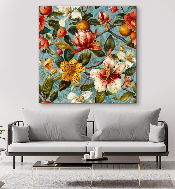 Motif floral avec des oranges et des fleurs Tableaux Motif floral avec des oranges et des fleurs