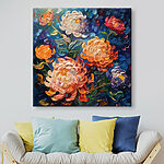 Tableaux Peinture de fleurs sur fond bleu