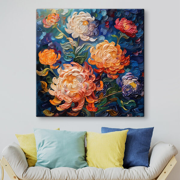 Peinture de fleurs sur fond bleu Tableaux Peinture de fleurs sur fond bleu
