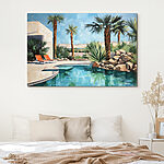 Tableaux Piscine avec palmiers et chaises