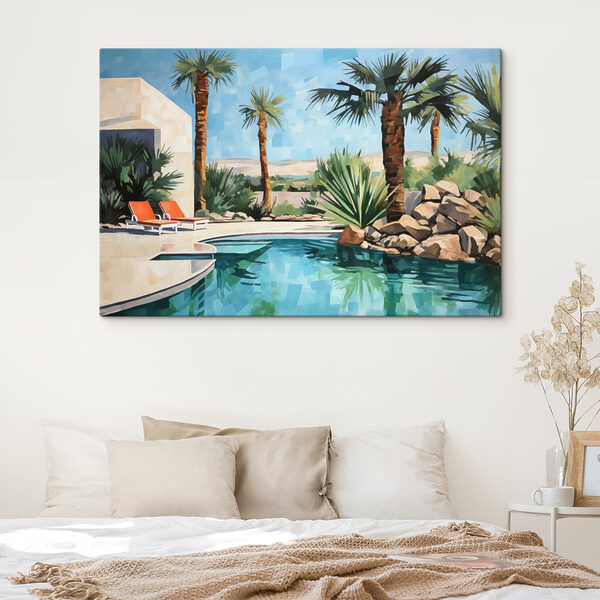 Piscine avec palmiers et chaises Tableaux Piscine avec palmiers et chaises
