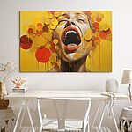 Tableaux Peinture d'une femme avec des gouttes de peinture jaune et rouge
