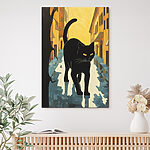 Tableaux Chat noir marchant dans une rue