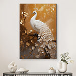Tableaux Paon blanc avec plumes sur une branche