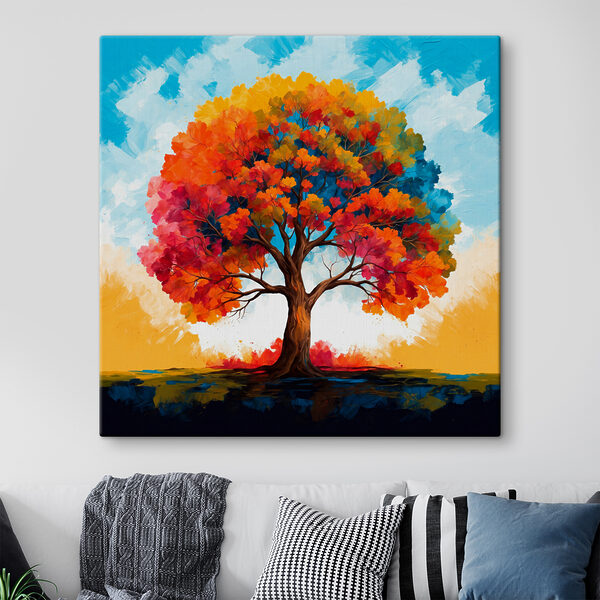 Peinture d'un arbre aux feuilles colorées Tableaux Peinture d'un arbre aux feuilles colorées