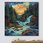 Tableaux Peinture d'une rivière traversant une forêt