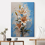 Tableaux Peinture de fleurs sur fond bleu