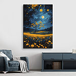 Tableaux Peinture d'un arbre dans un champ de fleurs