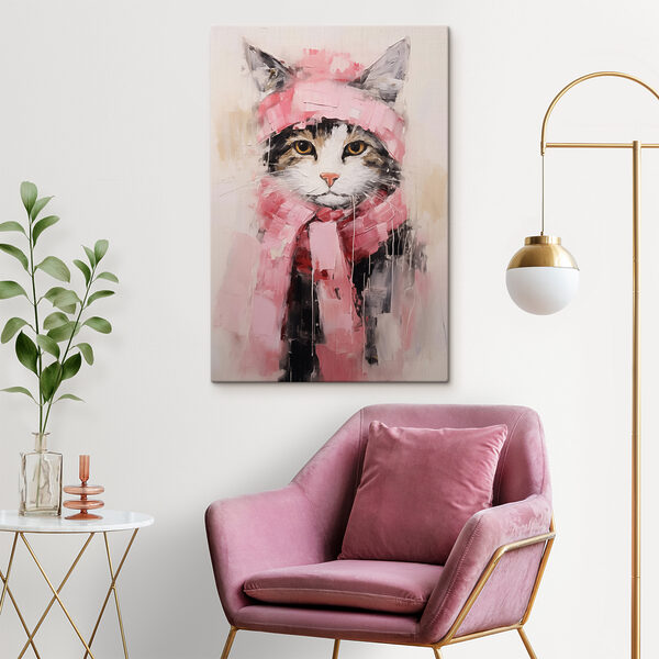 Peinture d'un chat portant une écharpe Tableaux Peinture d'un chat portant une écharpe