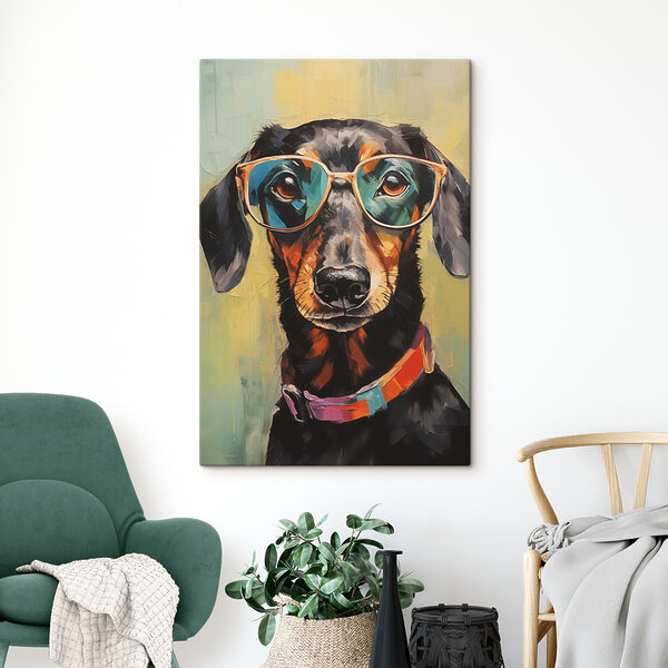 Peinture d'un chien portant des lunettes Tableaux Peinture d'un chien portant des lunettes