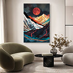 Tableaux Chaîne de montagnes avec une lune rouge