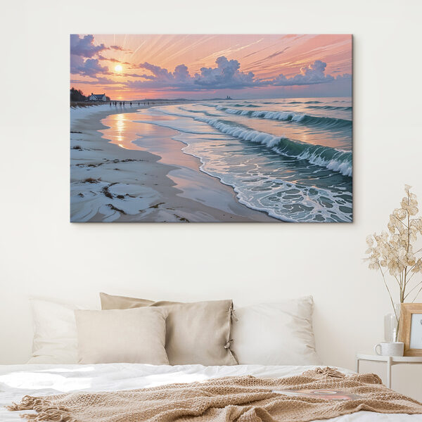 Plage avec des vagues et des gens Tableaux Plage avec des vagues et des gens