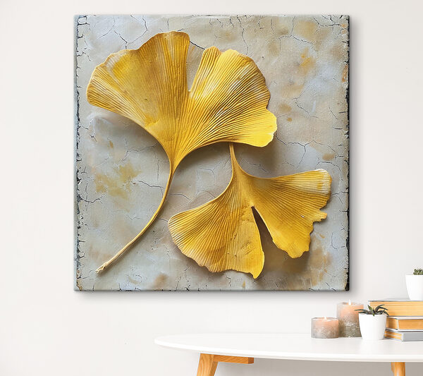 Feuilles jaunes sur une surface blanche Tableaux Feuilles jaunes sur une surface blanche