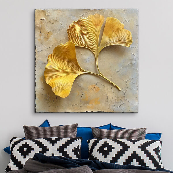 Feuilles jaunes sur une surface en béton Tableaux Feuilles jaunes sur une surface en béton