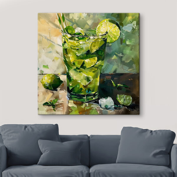Peinture d'une boisson avec des citrons verts et de la glace Tableaux Peinture d'une boisson avec des citrons verts et de la glace