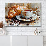 Tableaux Aquarelle d'une tasse de café et d'un croissant