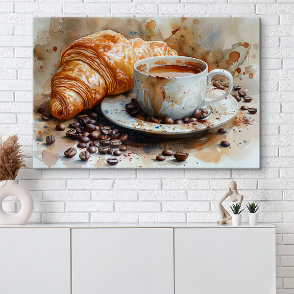 Aquarelle d'une tasse de café et d'un croissant Tableaux Aquarelle d'une tasse de café et d'un croissant