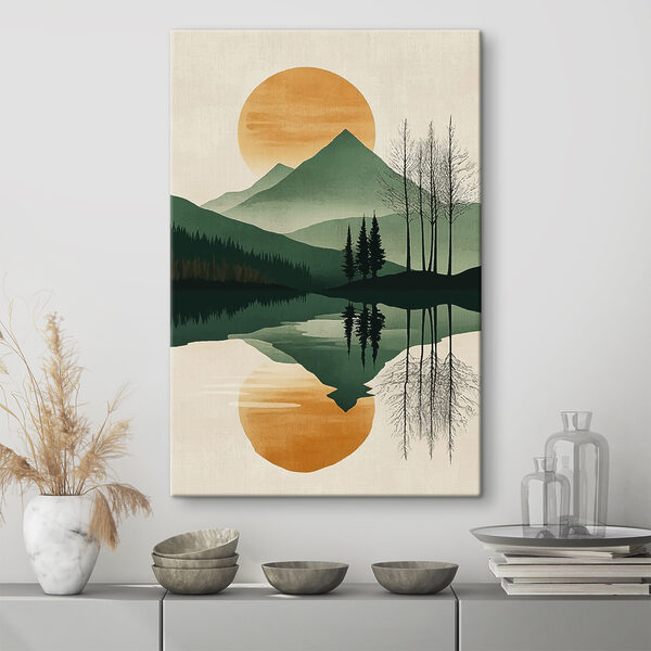 Paysage de montagnes, d'arbres et d'un lac Tableaux Paysage de montagnes, d'arbres et d'un lac