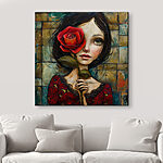 Tableaux Peinture d'une jeune fille tenant une rose