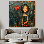Tableaux Peinture d'une fille tenant une fleur