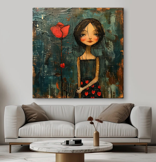 Peinture d'une fille tenant une fleur Tableaux Peinture d'une fille tenant une fleur