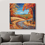 Tableaux Peinture d'une route avec des arbres et une clôture