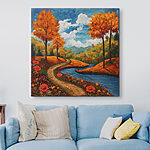 Tableaux Peinture d'une rivière traversant une forêt