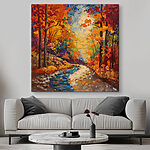 Tableaux Peinture d'une rivière traversant une forêt