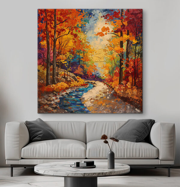Peinture d'une rivière traversant une forêt Tableaux Peinture d'une rivière traversant une forêt