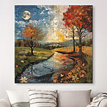 Tableaux Puzzle d'une rivière avec des arbres et une lune
