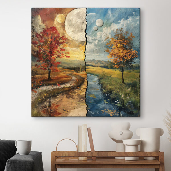 Puzzle d'un paysage avec des arbres et une rivière Tableaux Puzzle d'un paysage avec des arbres et une rivière