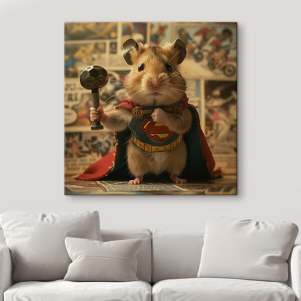 Hamster portant une cape et tenant un marteau Tableaux Hamster portant une cape et tenant un marteau