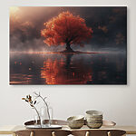 Tableaux Arbre avec des feuilles d'oranger dans un lac