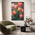 Tableaux Groupe de tulipes roses et jaunes