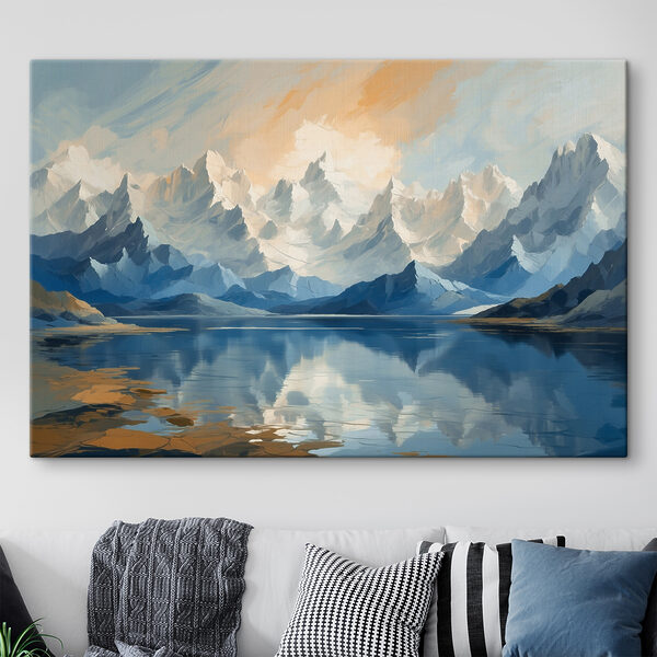 Lac avec montagnes et nuages Tableaux Lac avec montagnes et nuages