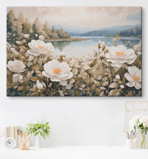Peinture de fleurs au bord d'un lac Tableaux Peinture de fleurs au bord d'un lac