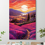 Tableaux Maison dans un champ de lavande