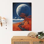 Tableaux Maison sur une colline avec des orangers et une grande lune