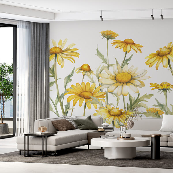 Groupe de fleurs jaunes Papier peint Groupe de fleurs jaunes