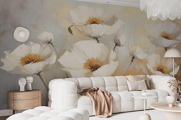 Peinture de fleurs blanches Papier peint Peinture de fleurs blanches