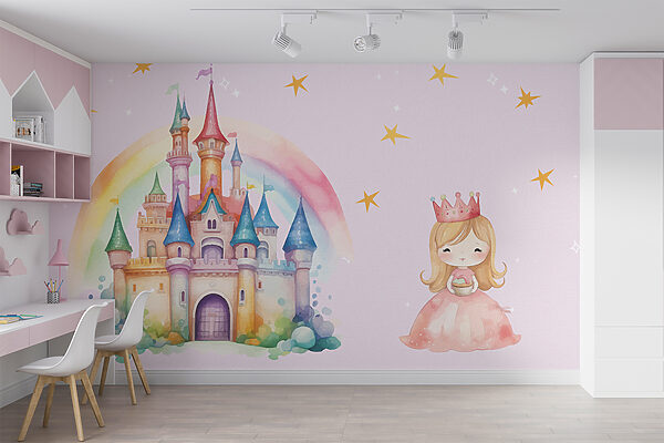 Dessin animé d'une princesse et d'un château Papier peint Dessin animé d'une princesse et d'un château