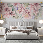 Papier peint Les papillons se reposent parmi les fleurs luxuriantes.
